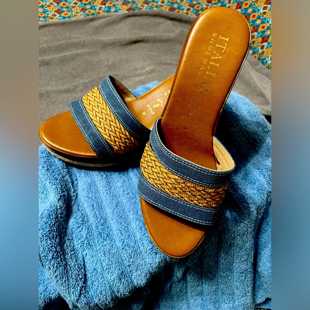 Italian Shoemakers Denim and Braided Weave Wedge Size 9 NWOT